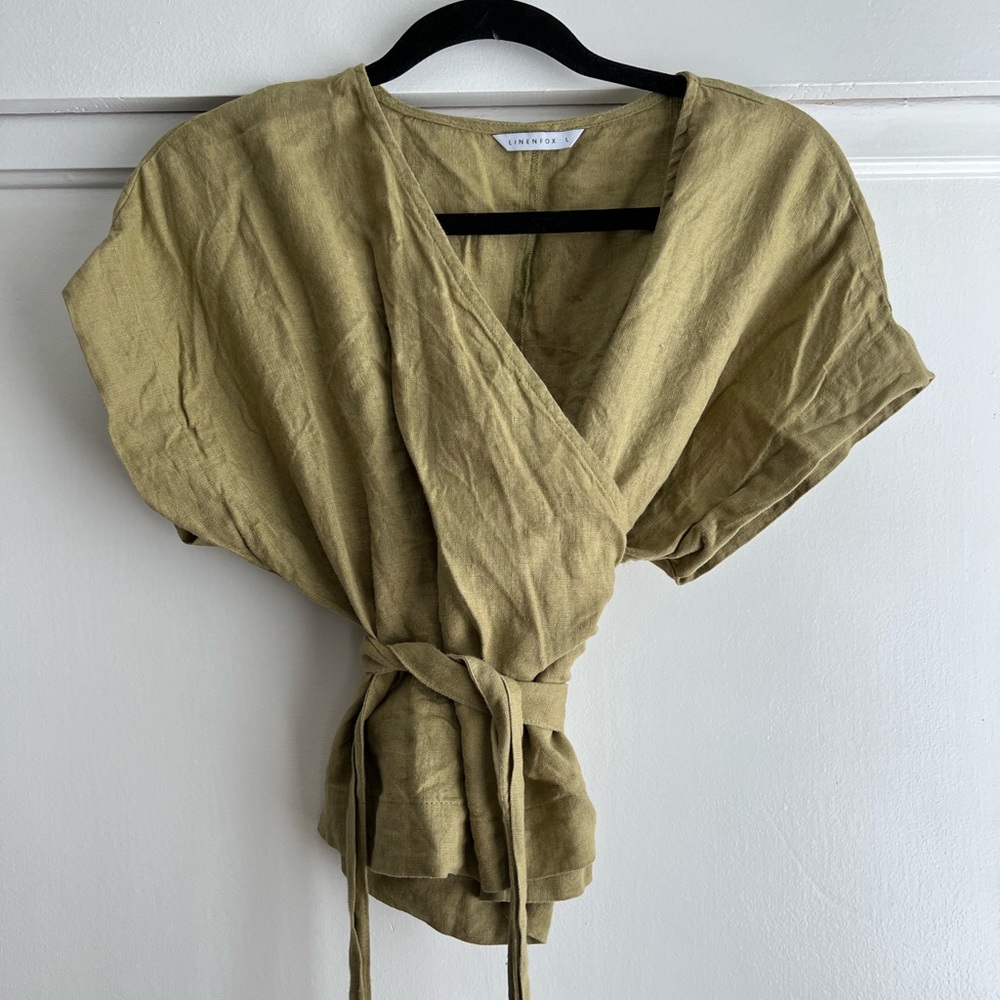 LinenFox Amelia Wrap Top Olive